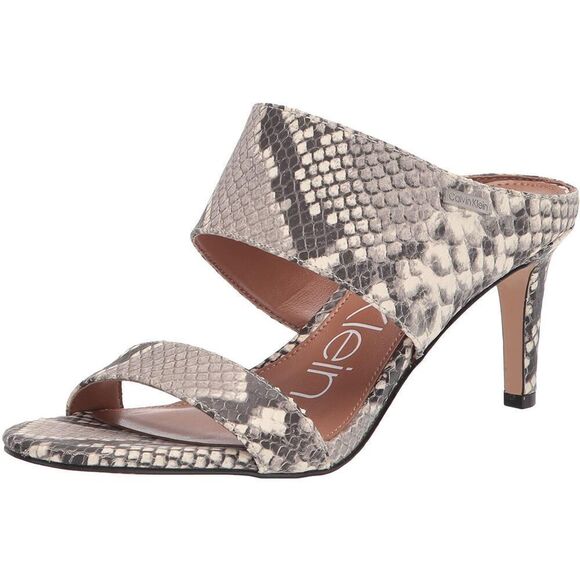 Calvin Klein Sandals Size 8 Snakeskin Open Toe Leather Heels - Picture 1 of 10